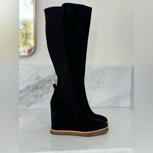 Veronica Beard Tall Wedge Boots Black
